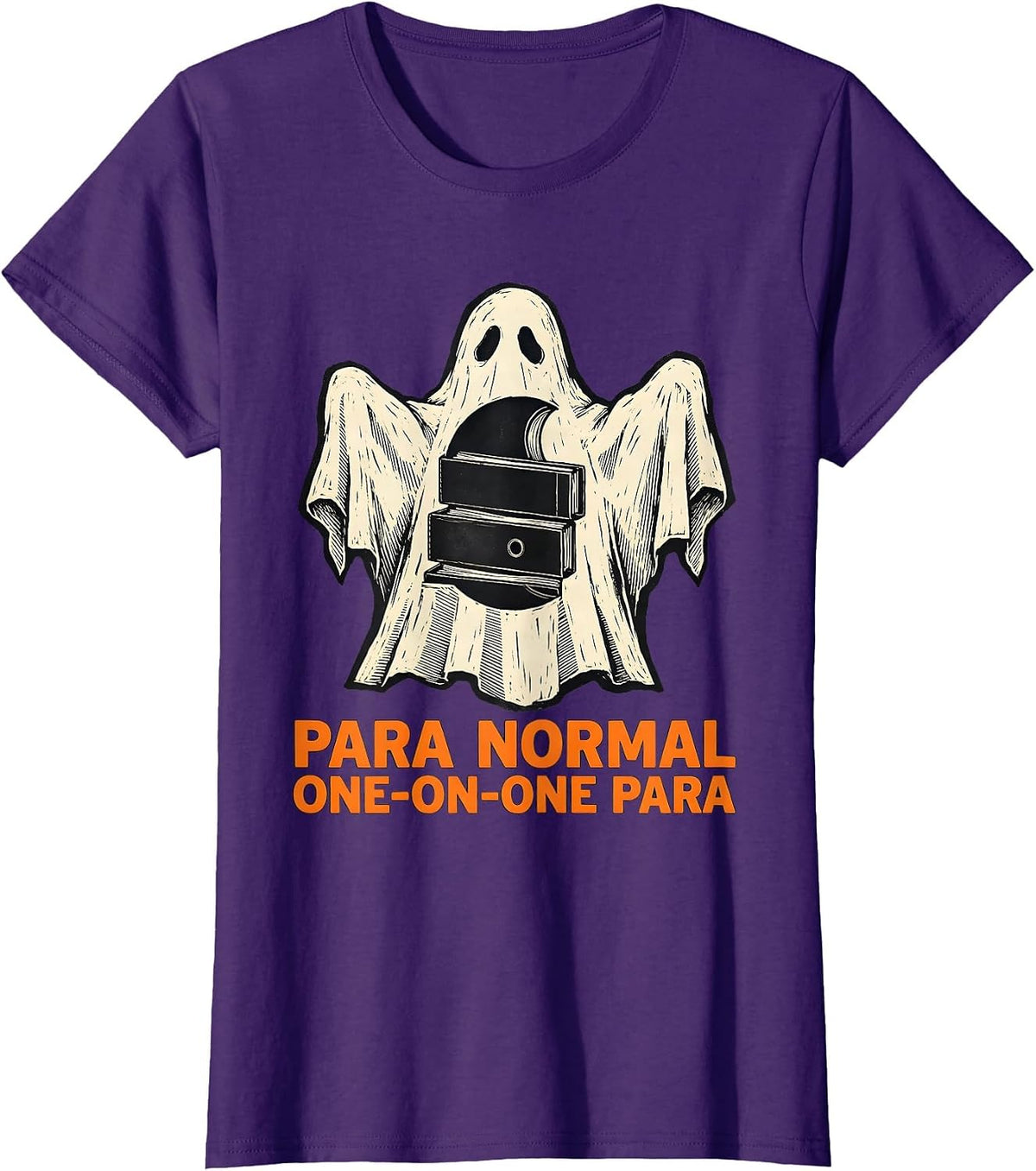Women's Para Normal One-on-One Para Ghost Linocut Sped Teacher T-Shirt - Purple