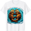Otters Holding Hands Cute Girlfriend Love Gift T-Shirt - White