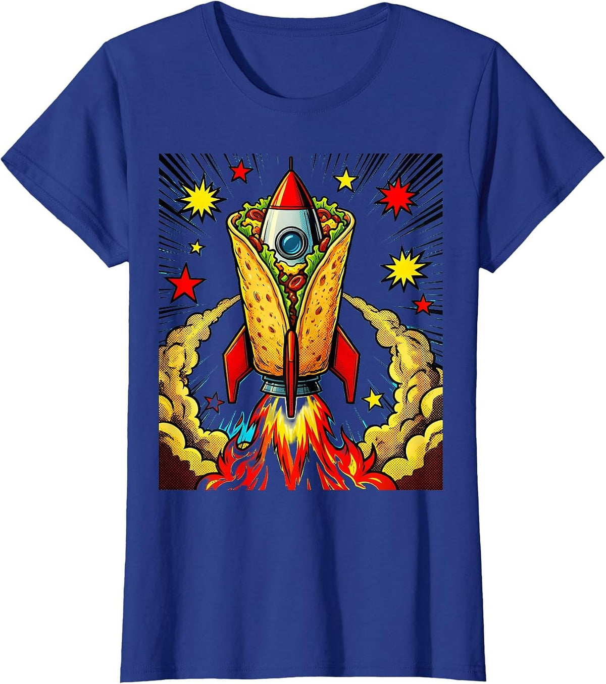 Women's Taco Rocket Launch Into Space Graphic T-Shirt - Royal Blue