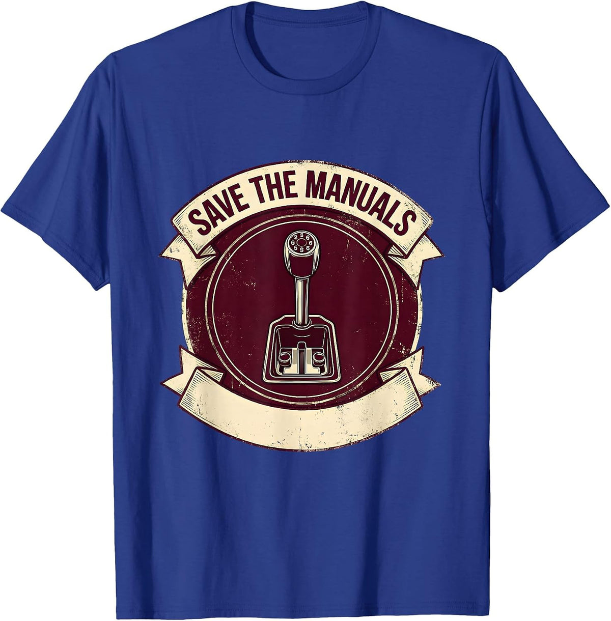 Save The Manuals Vintage Manual Transmission Design T-Shirt - Royal Blue