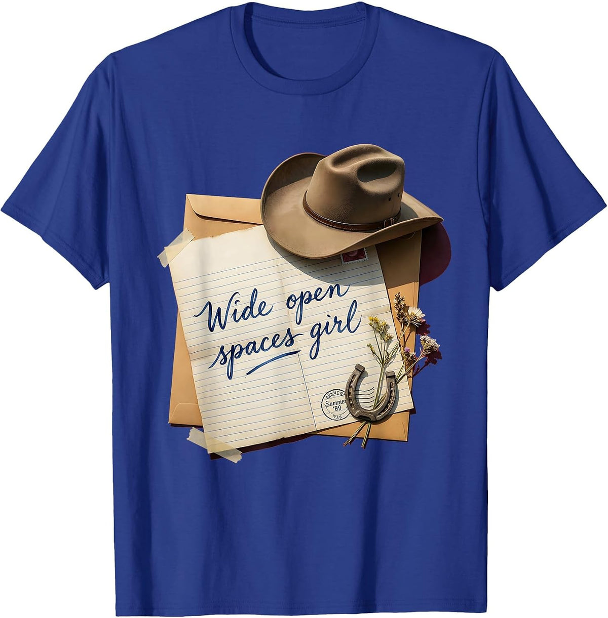 Men's Wide Open Spaces Girl Cowgirl Design T-Shirt - Royal Blue
