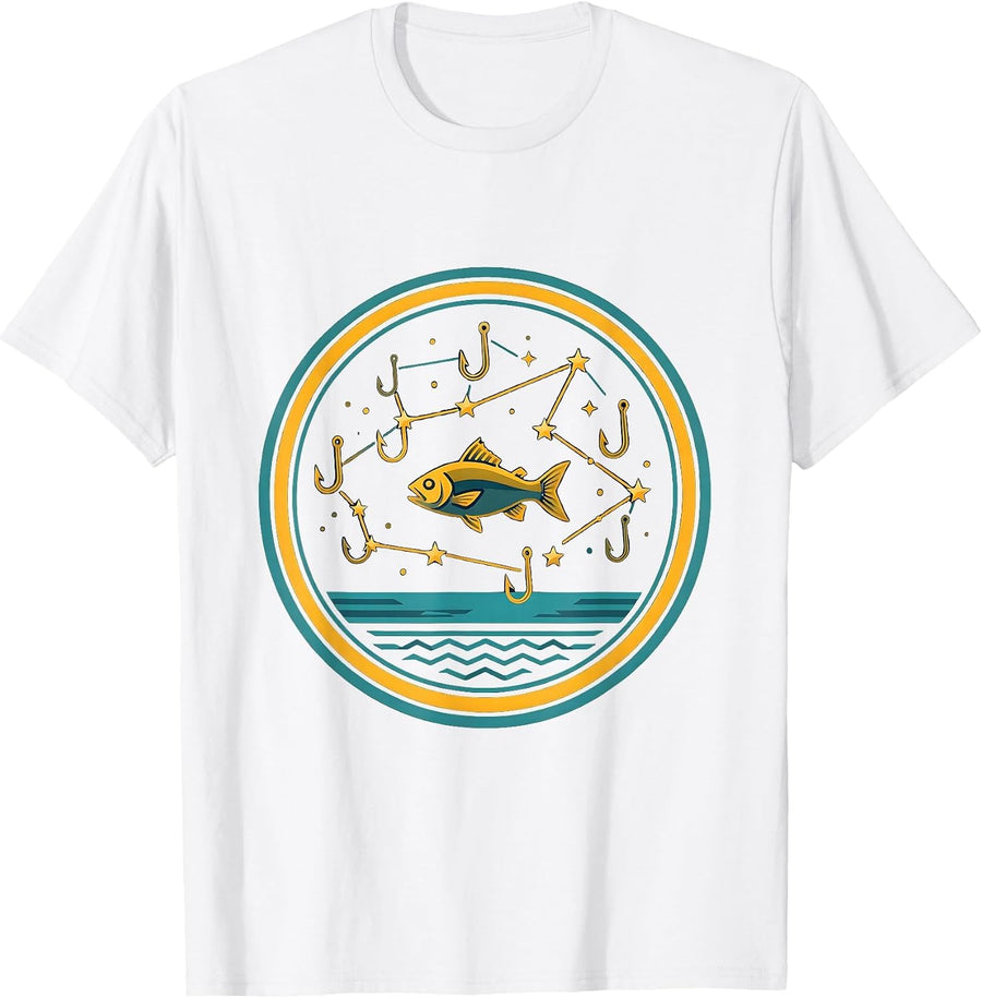 Men's Boys Fishing Fish Hook Constellation Graphic Tee T-Shirt - White
