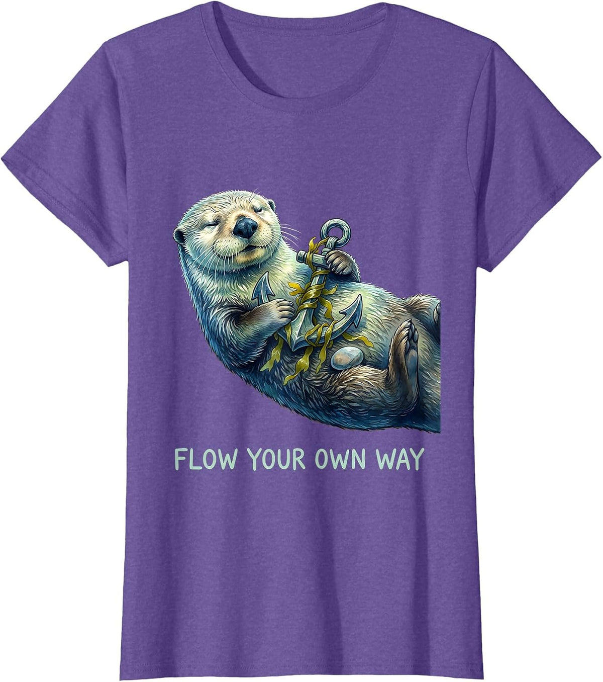 Women's Flow Your Own Way Funny Sea Otter Animal Lover Gift T-Shirt - Purple Heather