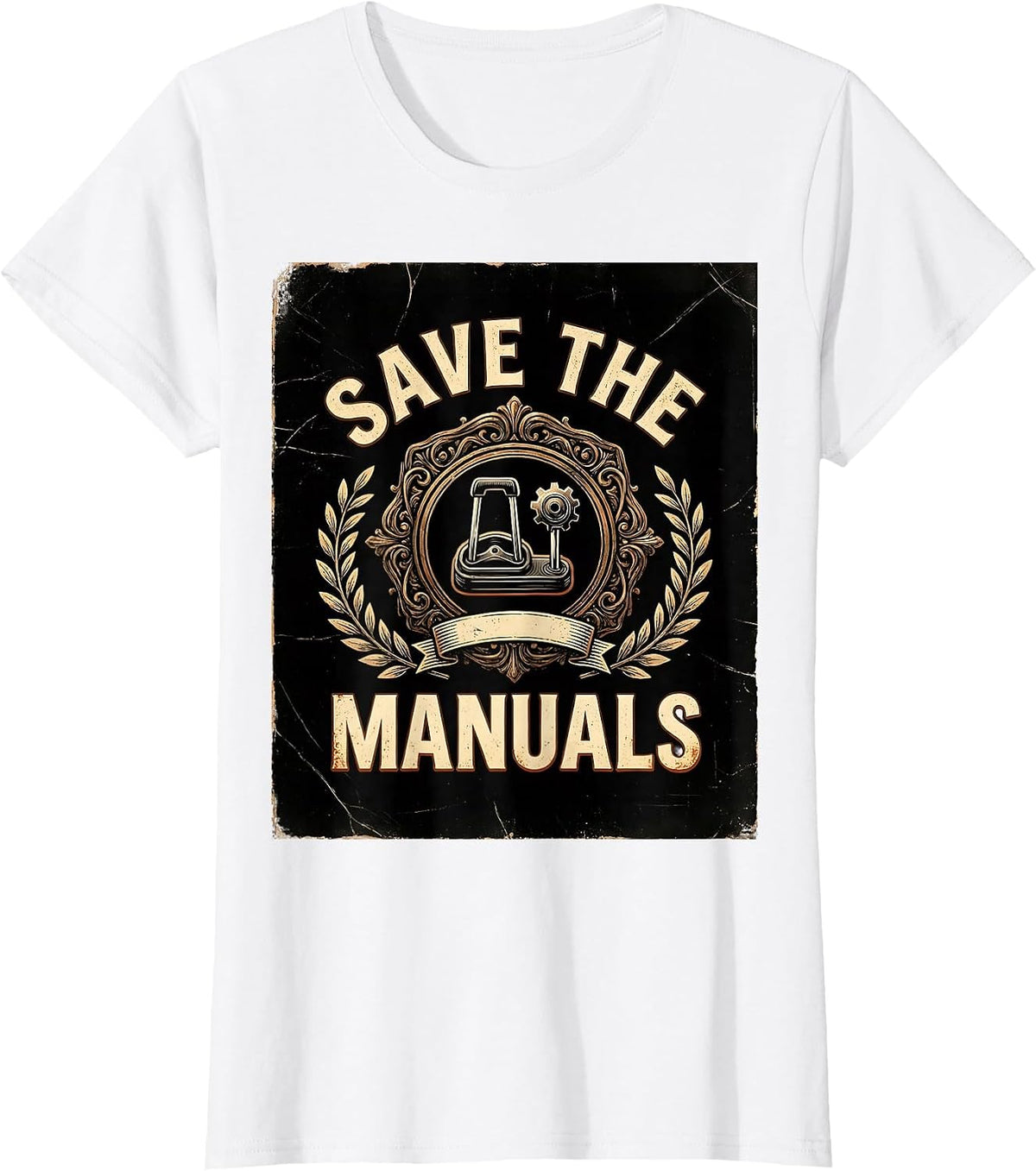 Save The Manuals Vintage Gear Shift Design T-Shirt - White