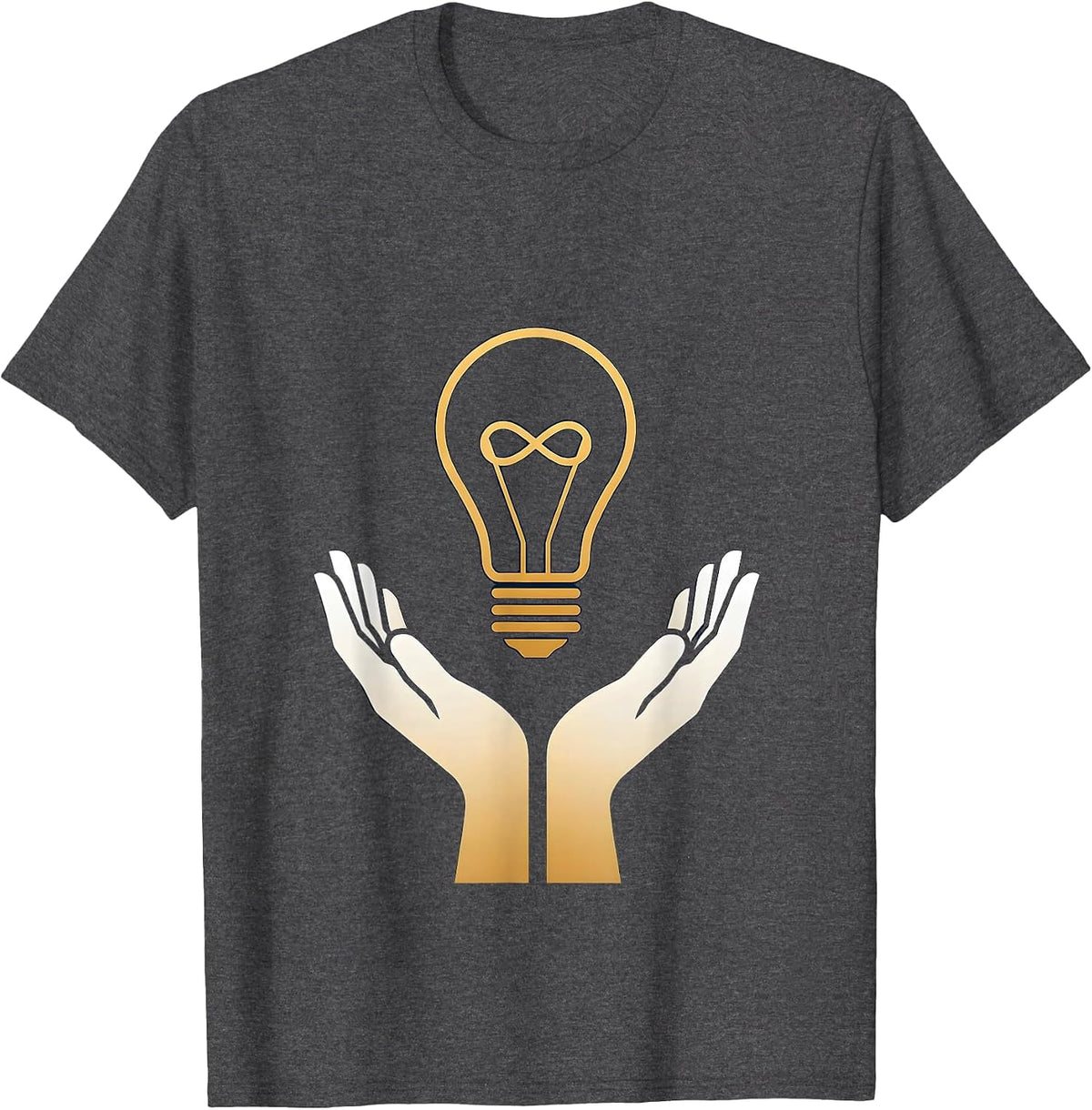 Autism Awareness Illuminated Light Bulb Hands Design T-Shirt - Dark Heather Grey