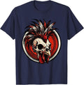 Rooster Skull Feathered Mohawk Dark Art Design T-Shirt - Navy Blue