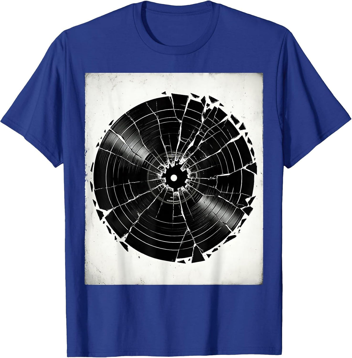 Broken Vinyl Record Grunge Illustration T-Shirt - Royal Blue