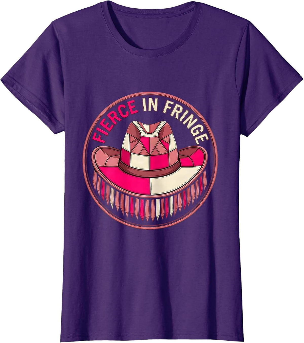 Women's Fierce in Fringe Pink Cowgirl Design T-Shirt - Purple