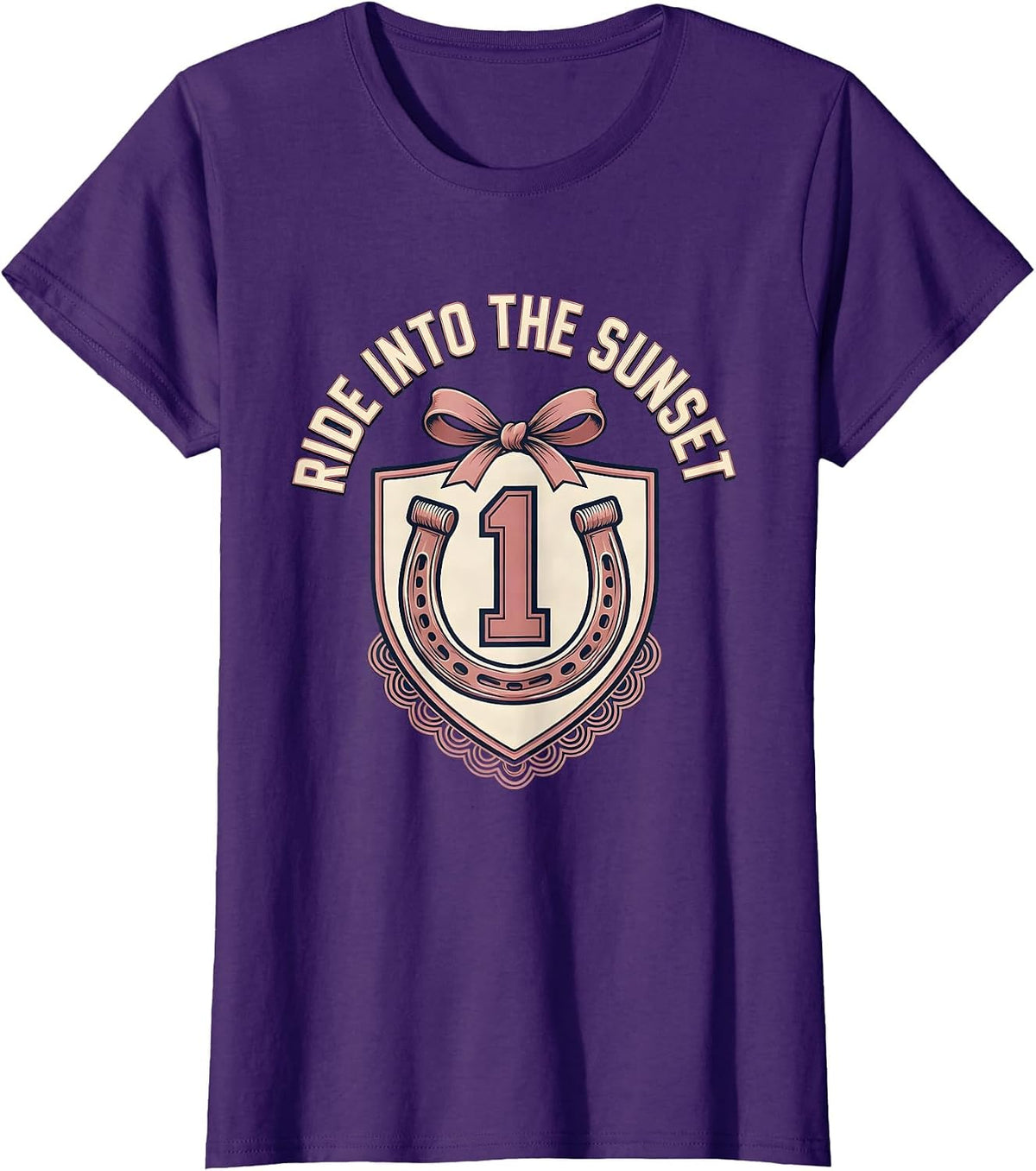 Women's Denim Cowgirl Ride Into The Sunset Design T-Shirt - Purple