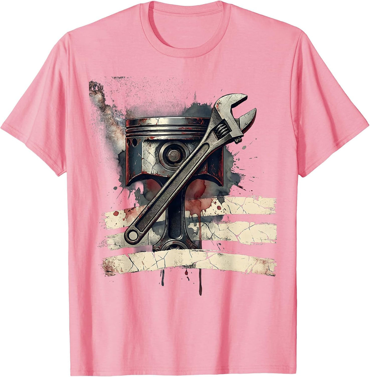 Men's Diesel Piston Torque Wrench Patriotic Trucker Mechanic T-Shirt - Pink