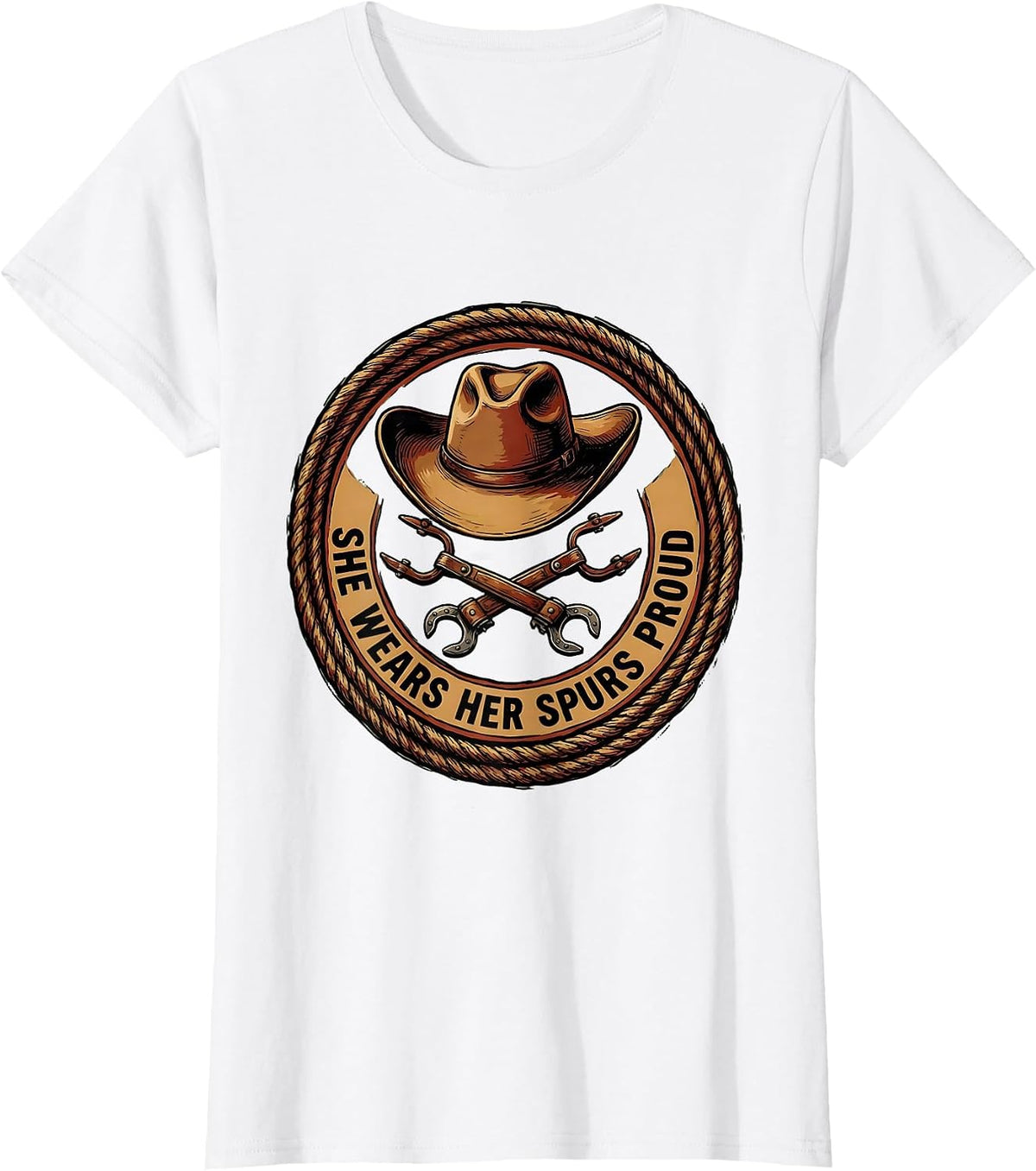 She Wears Her Spurs Proud Cowgirl Design T-Shirt - White