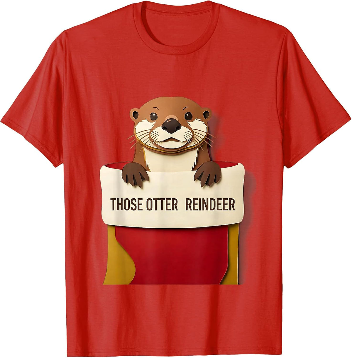 Men's Those Otter Reindeer Funny Otter Lover Christmas Pajama Gift T-Shirt - Red