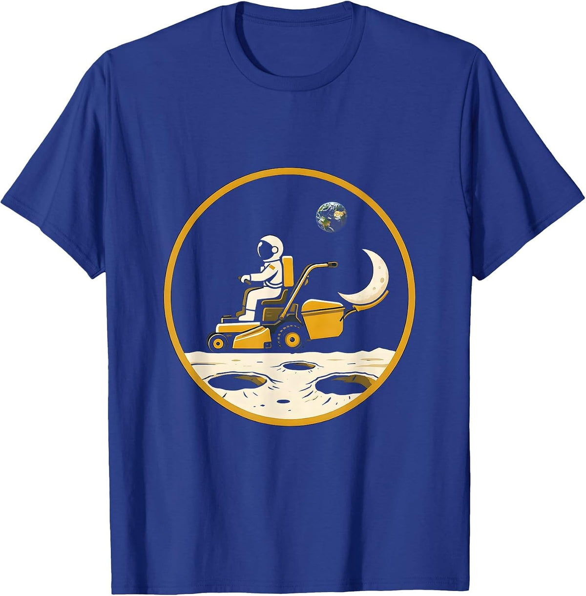 Men's Astronaut Riding a Lawnmower on the Moon T-Shirt - Royal Blue