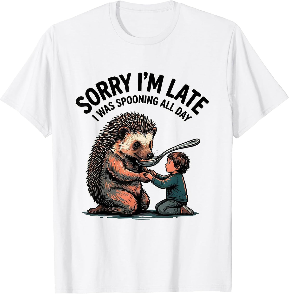Men's Sorry I'm Late, I Was Spooning All Day Retro Occupational T-Shirt - White