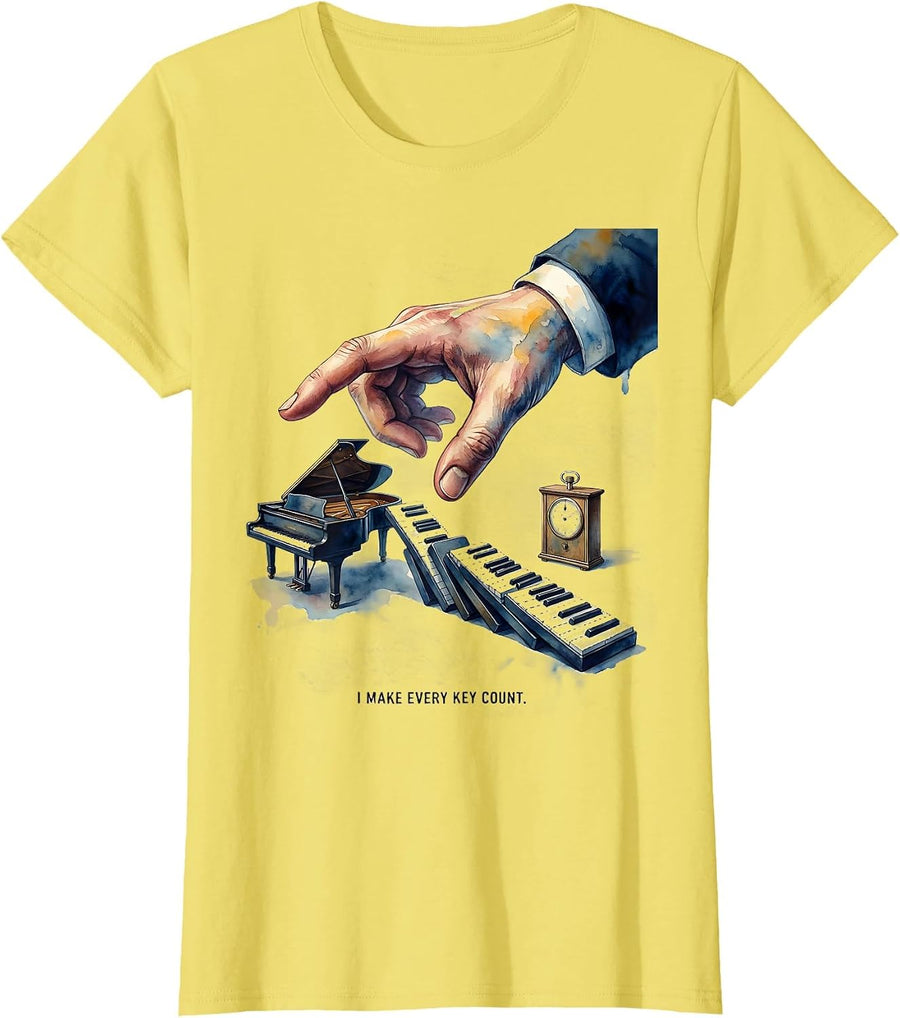 I Make Every Key Count Funny Pianist Piano Teacher Gift T-Shirt - Lemon Yellow