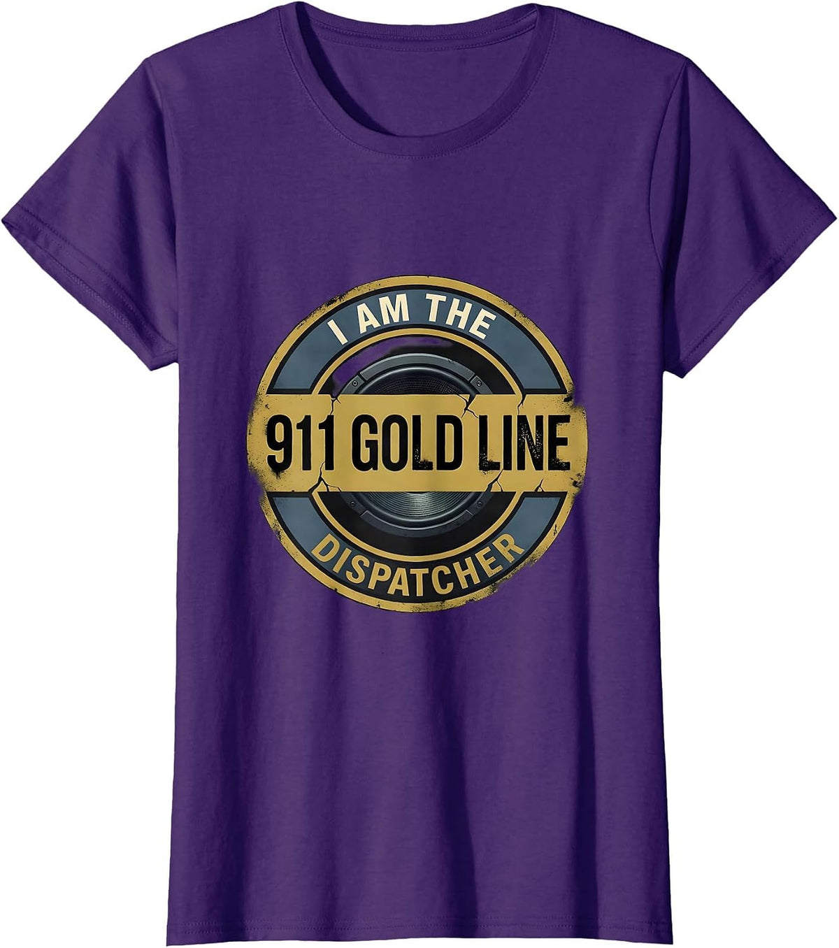 Women's I Am The 911 Gold Line Dispatcher Distressed First Responder T-Shirt - Purple