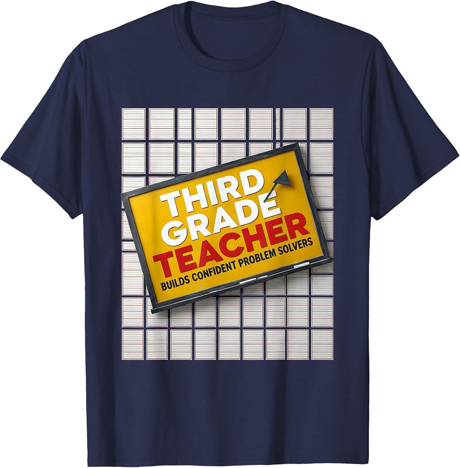 Third Grade Teacher Builds Confident Problem Solvers T-Shirt - Navy Blue