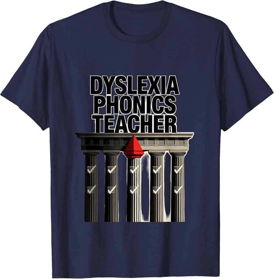 Dyslexia Phonics Teacher Editorial Conceptual SPED Literacy T-Shirt - Navy Blue