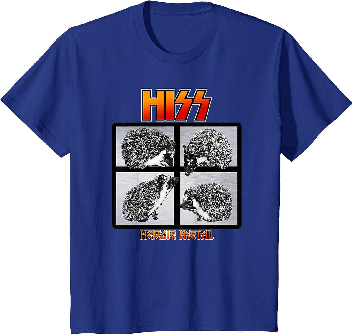 HISS - Hedgie Metal A Hedgehog Hard Rock Band Graphic Tee T-Shirt - Royal Blue