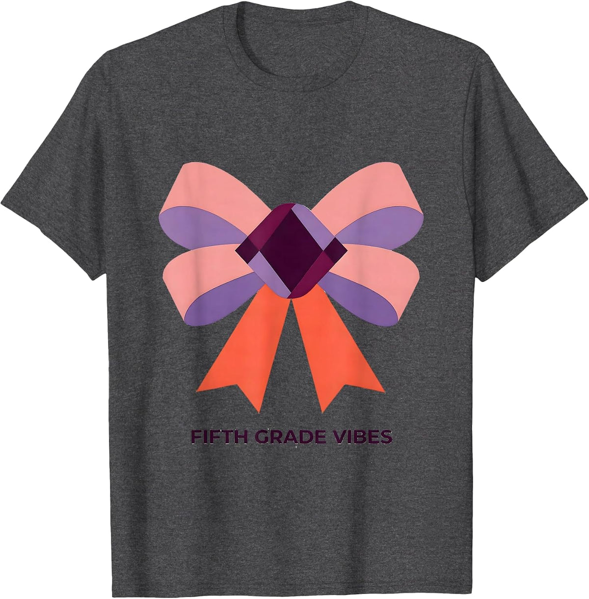 Men's Fifth Grade Vibes Quilt Block Patchwork Bow Back to School T-Shirt - Dark Heather Grey