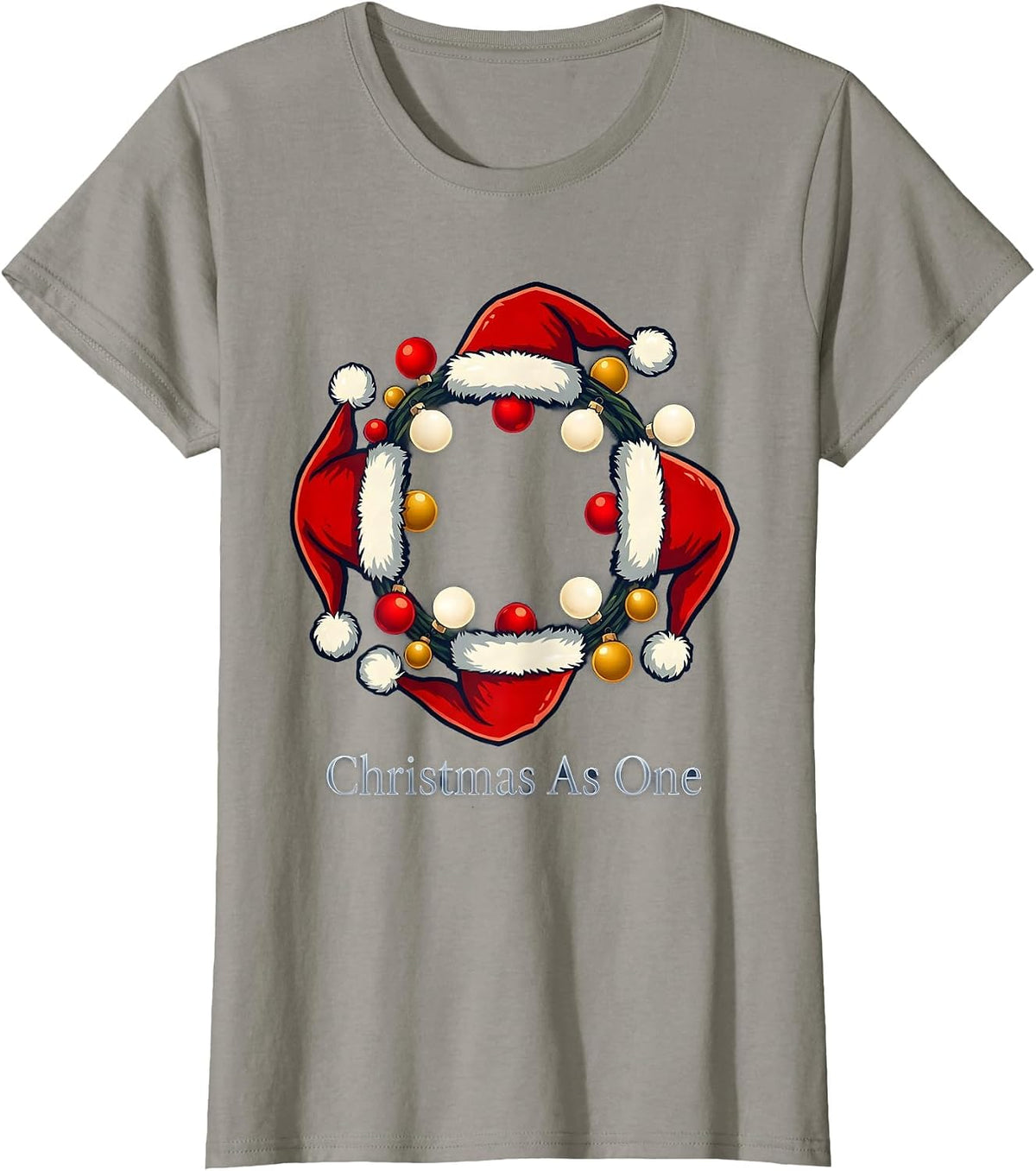 Women's Christmas As One Family Matching Santa Hat Holiday Pajama T-Shirt - Slate Grey