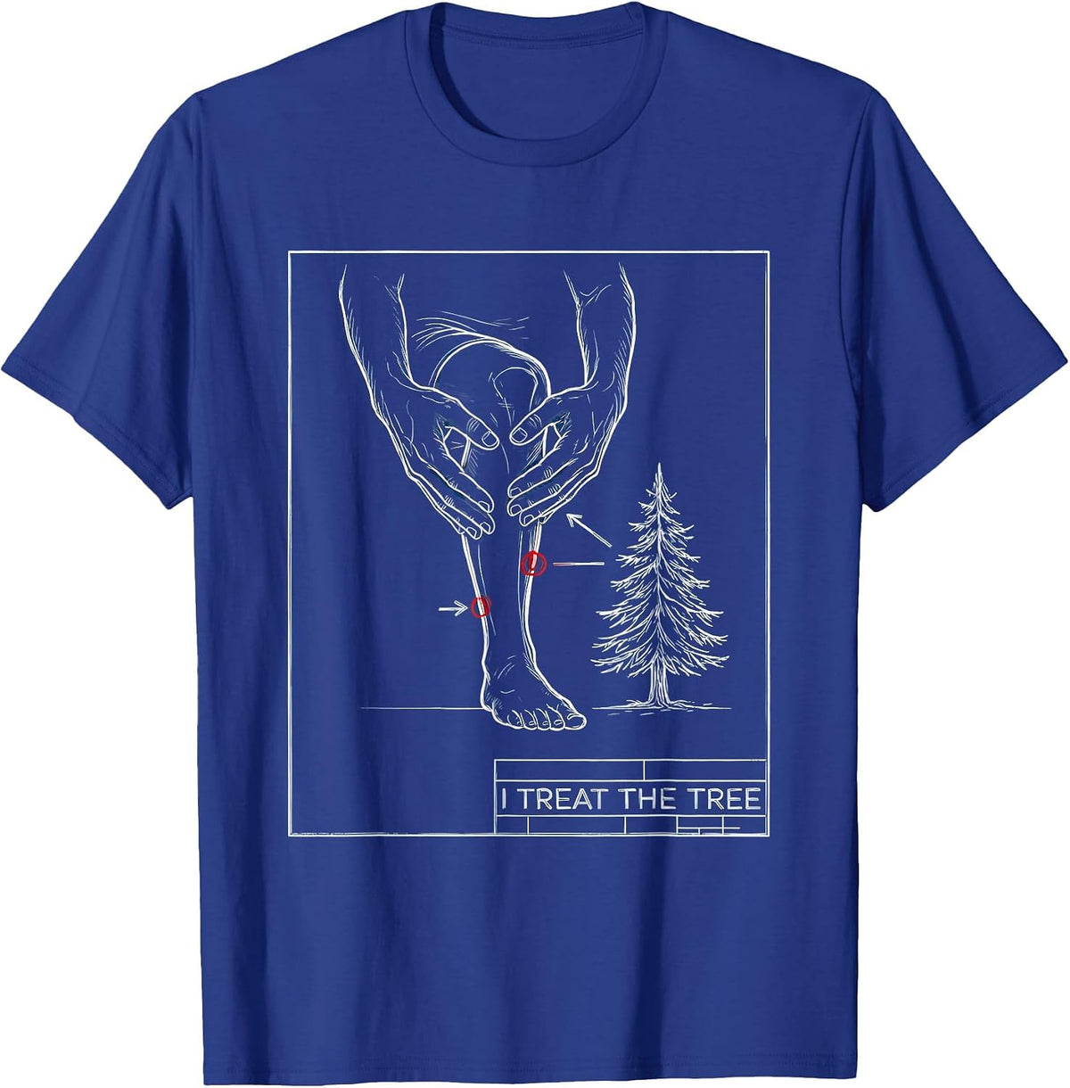 I Treat The Tree Technical Blueprint Funny Physical Therapy T-Shirt - Royal Blue