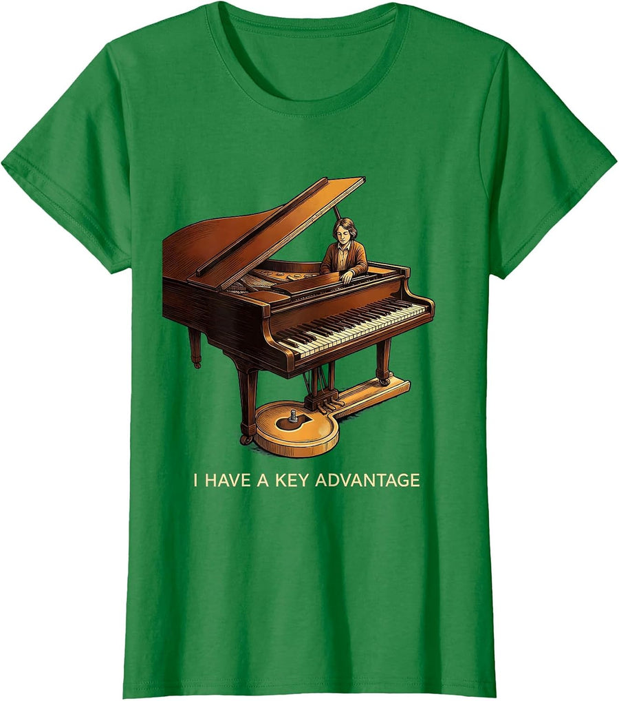 Women's I Have A Key Advantage Funny Pianist Piano Teacher Music T-Shirt - Kelly Green