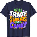 Will Trade Students for Candy Teacher Cute Halloween Costume T-Shirt - Navy Blue