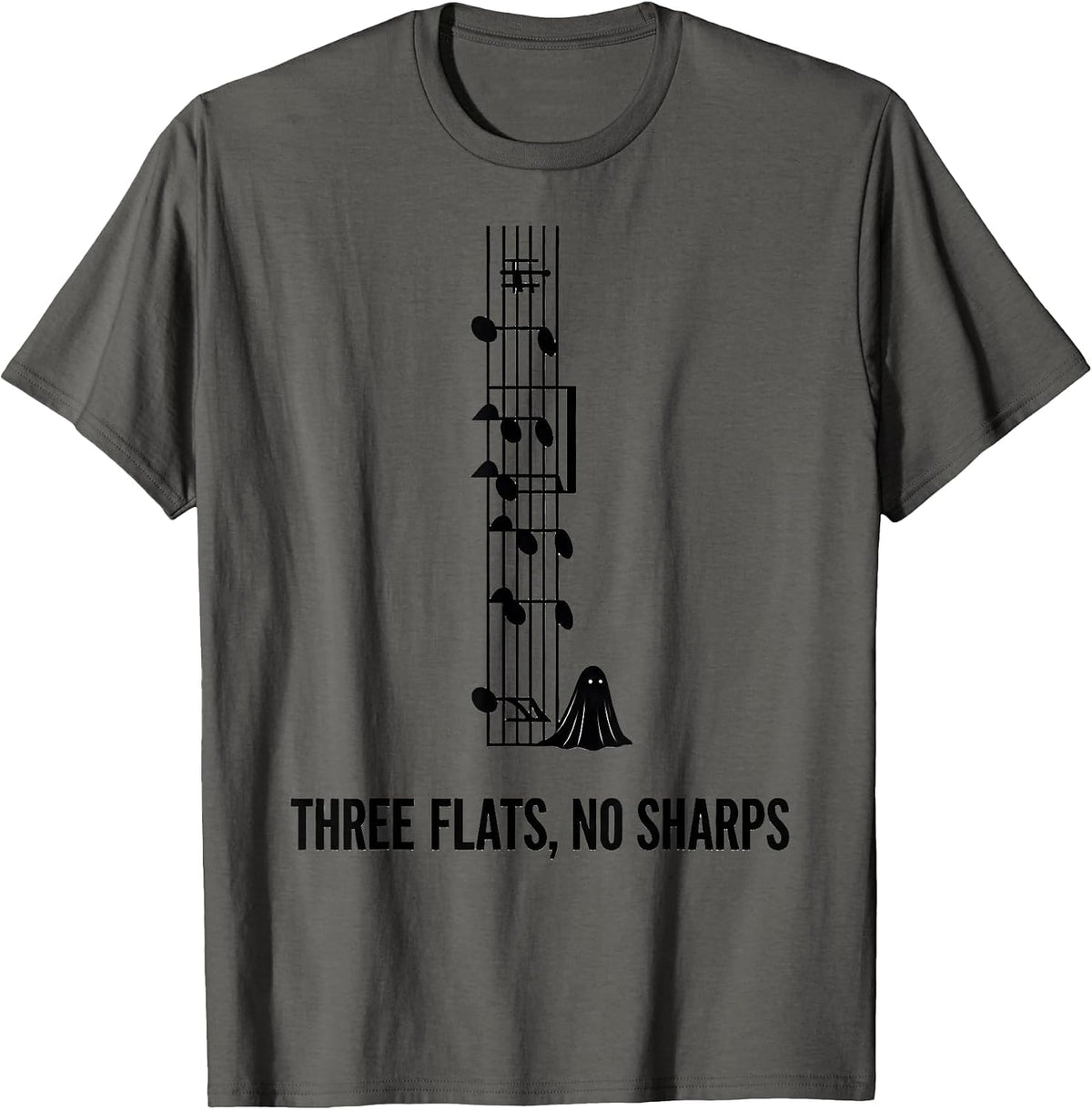 Three Flats No Sharps Whimsical Music Teacher Halloween T-Shirt - Asphalt Grey