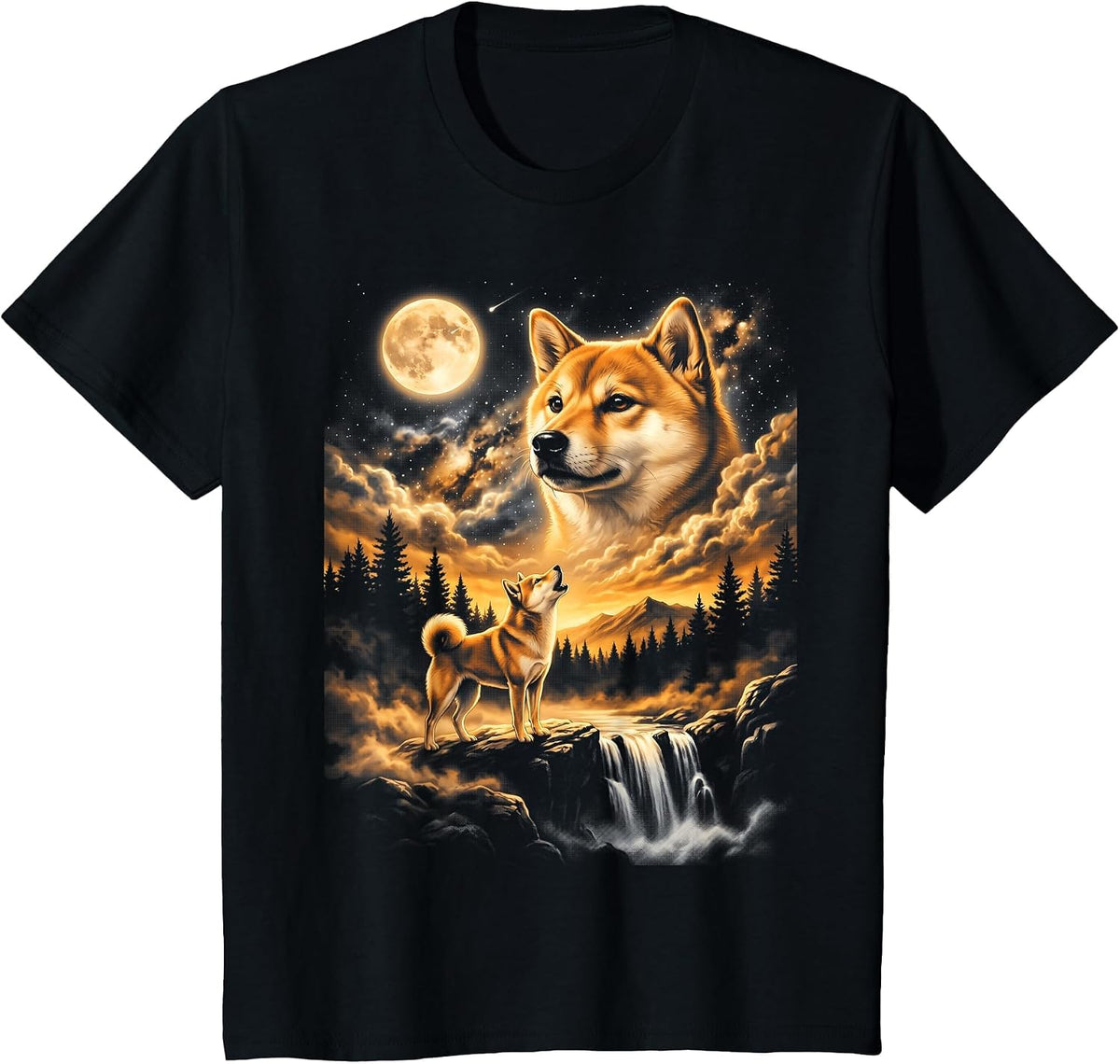 Shiba Inu Howling to The Moon T-Shirt - Black