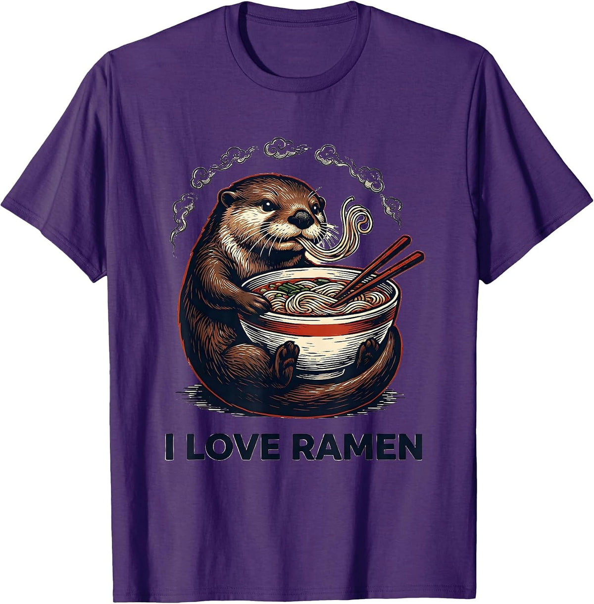 I Love Ramen Kawaii Anime Animal Ramen Lover Cute Otter T-Shirt - Purple