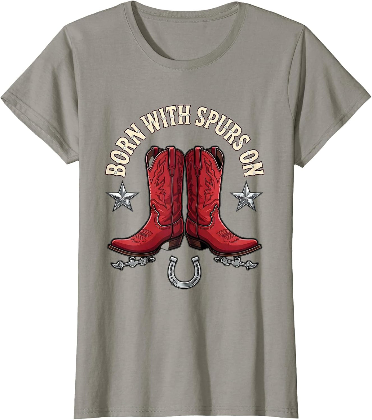 Women's Born With Spurs On Western Cowboy Design T-Shirt - Slate Grey
