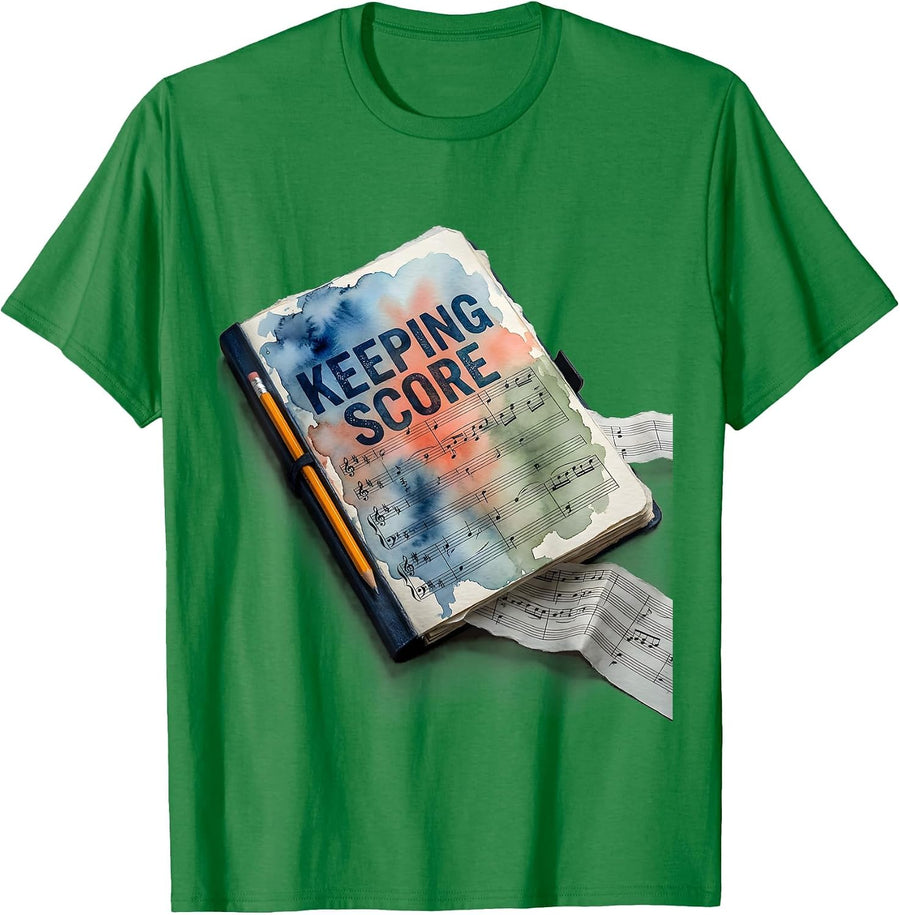 Men's Keeping Score Watercolor Music Lover Musician Gift Humor T-Shirt - Kelly Green