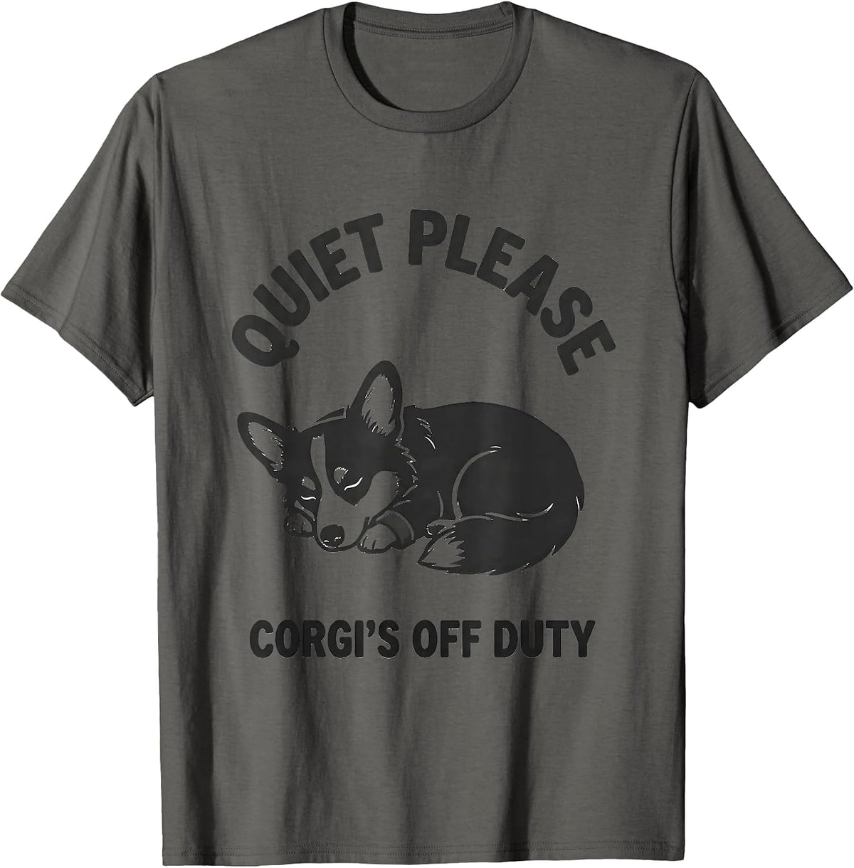 Quiet Please, Corgi's Off Duty Funny Corgi Pajama Holiday T-Shirt - Asphalt Grey