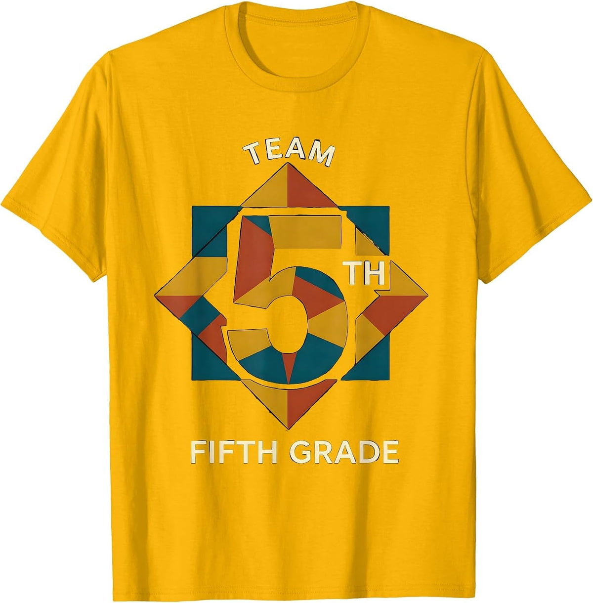 Men's Team Fifth Grade Quilt Block Patchwork Back To School T-Shirt - Golden Yellow