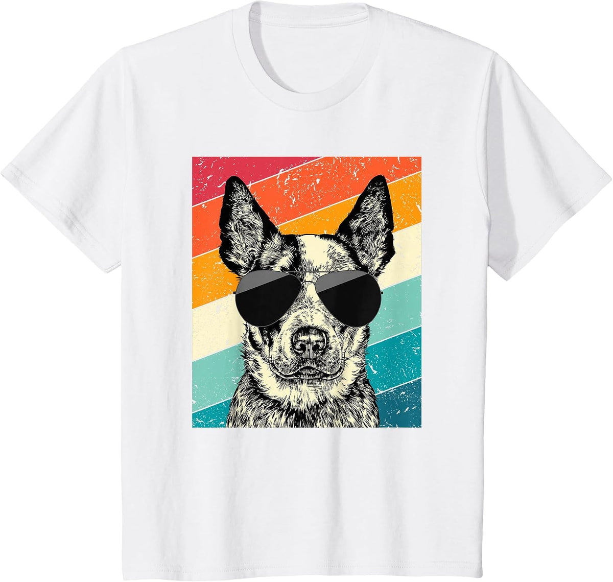 Retro Vintage Heeler Sunglasses Australian Cattle Dog Lovers T-Shirt - White