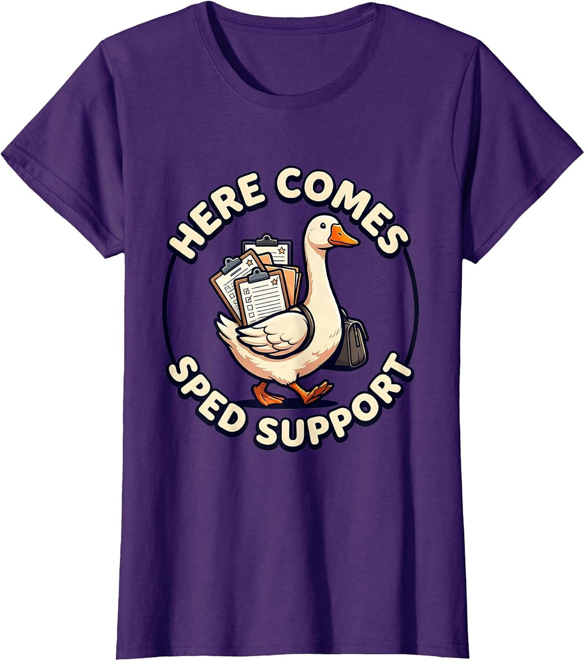 Women's Here Comes SPED Support Cute Kawaii Funny SPED Teacher T-Shirt - Purple