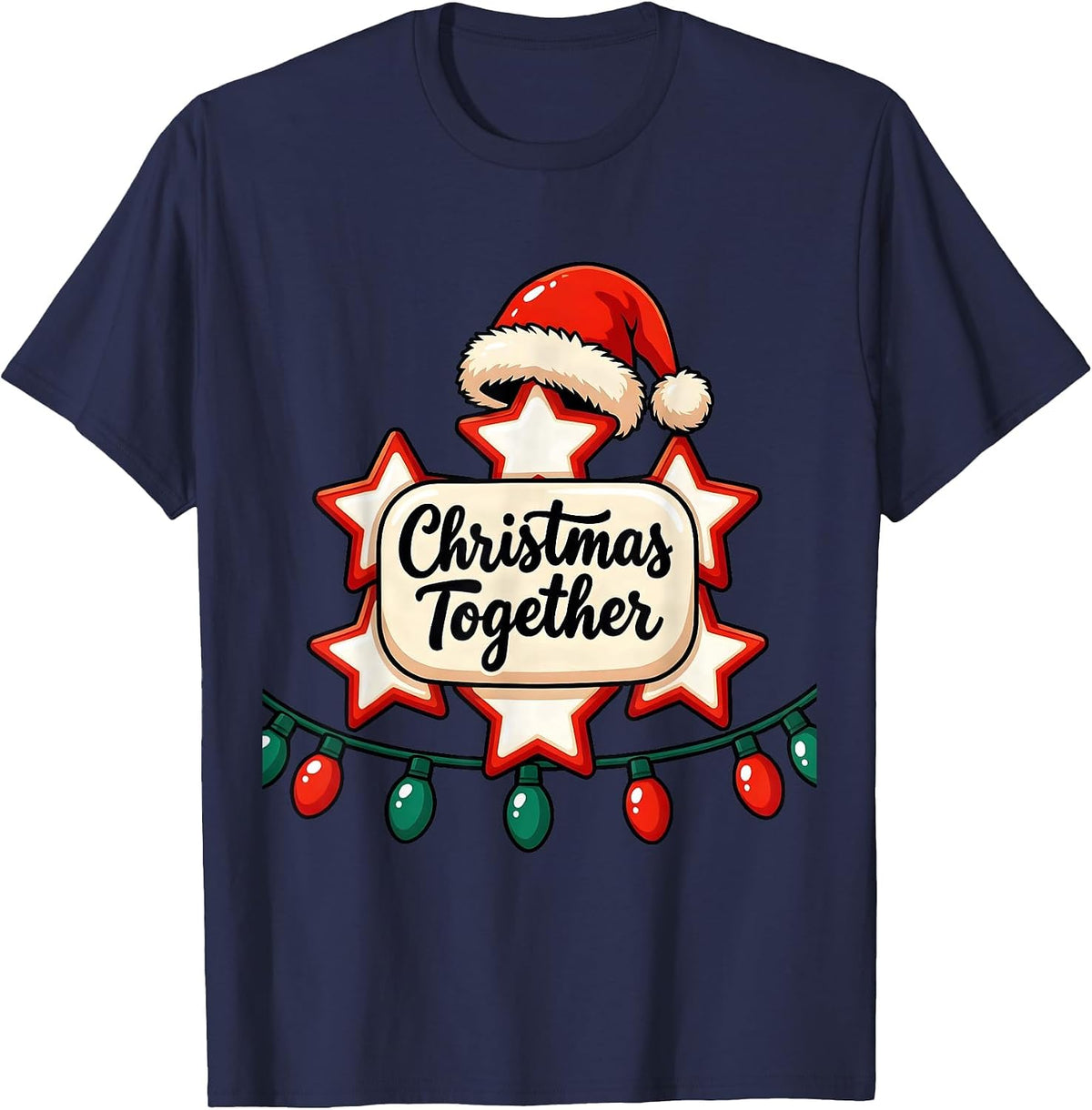 Men's Christmas Together Festive Holiday Family Matching Santa Hat T-Shirt - Navy Blue