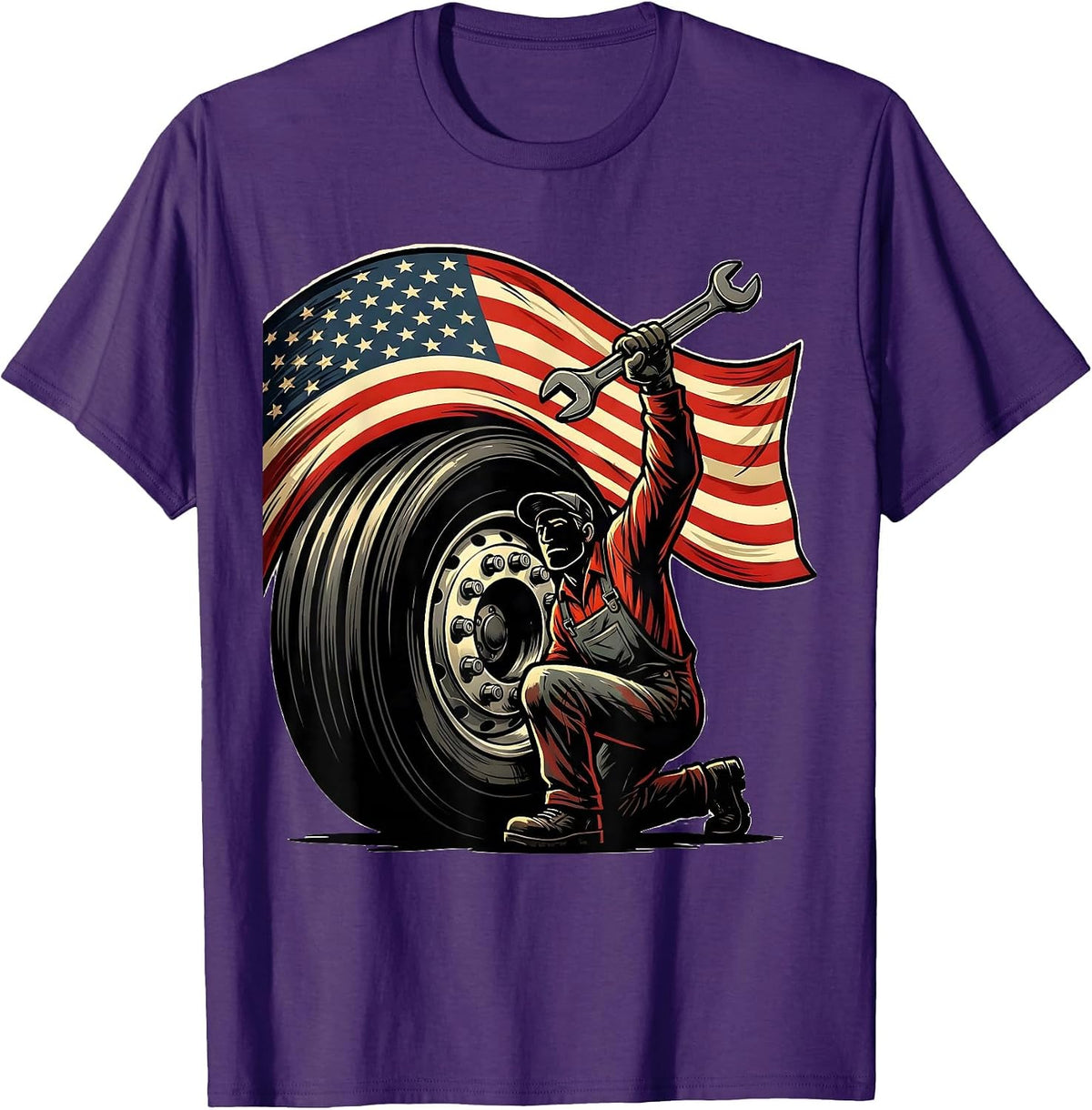 Diesel Mechanic American Flag Patriotic Trucker Gift T-Shirt - Purple