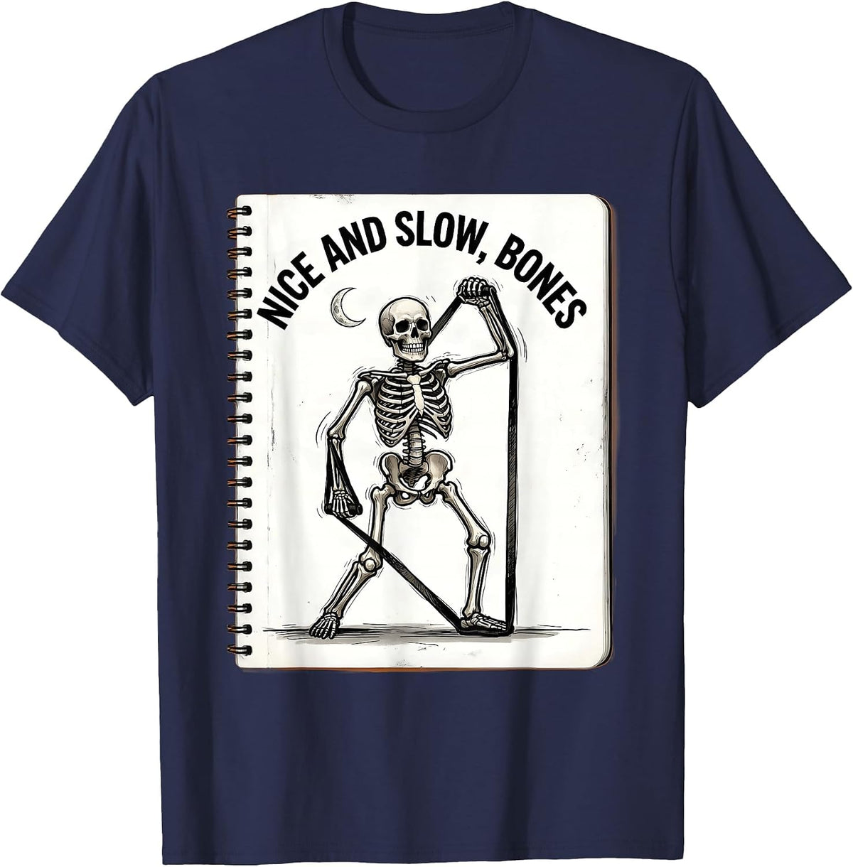 Nice And Slow Bones Funny OT PT Therapist Halloween Trick T-Shirt - Navy Blue