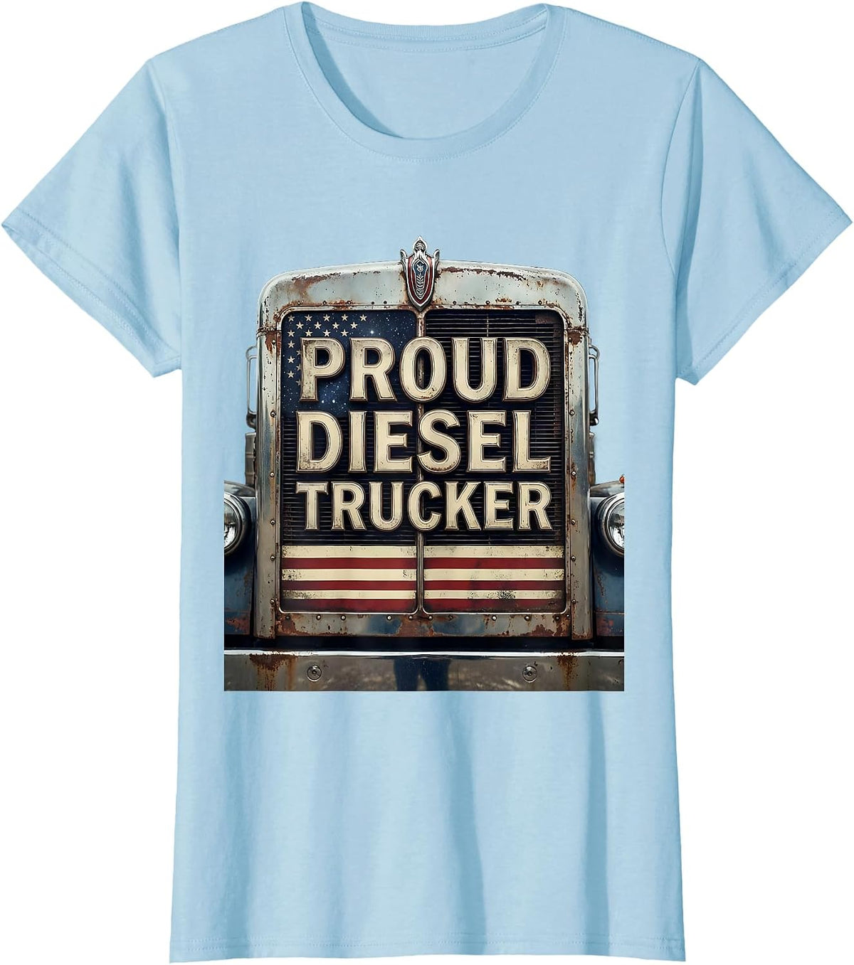 Proud Diesel Trucker Vintage Semi Trucker American Flag T-Shirt - Baby Blue