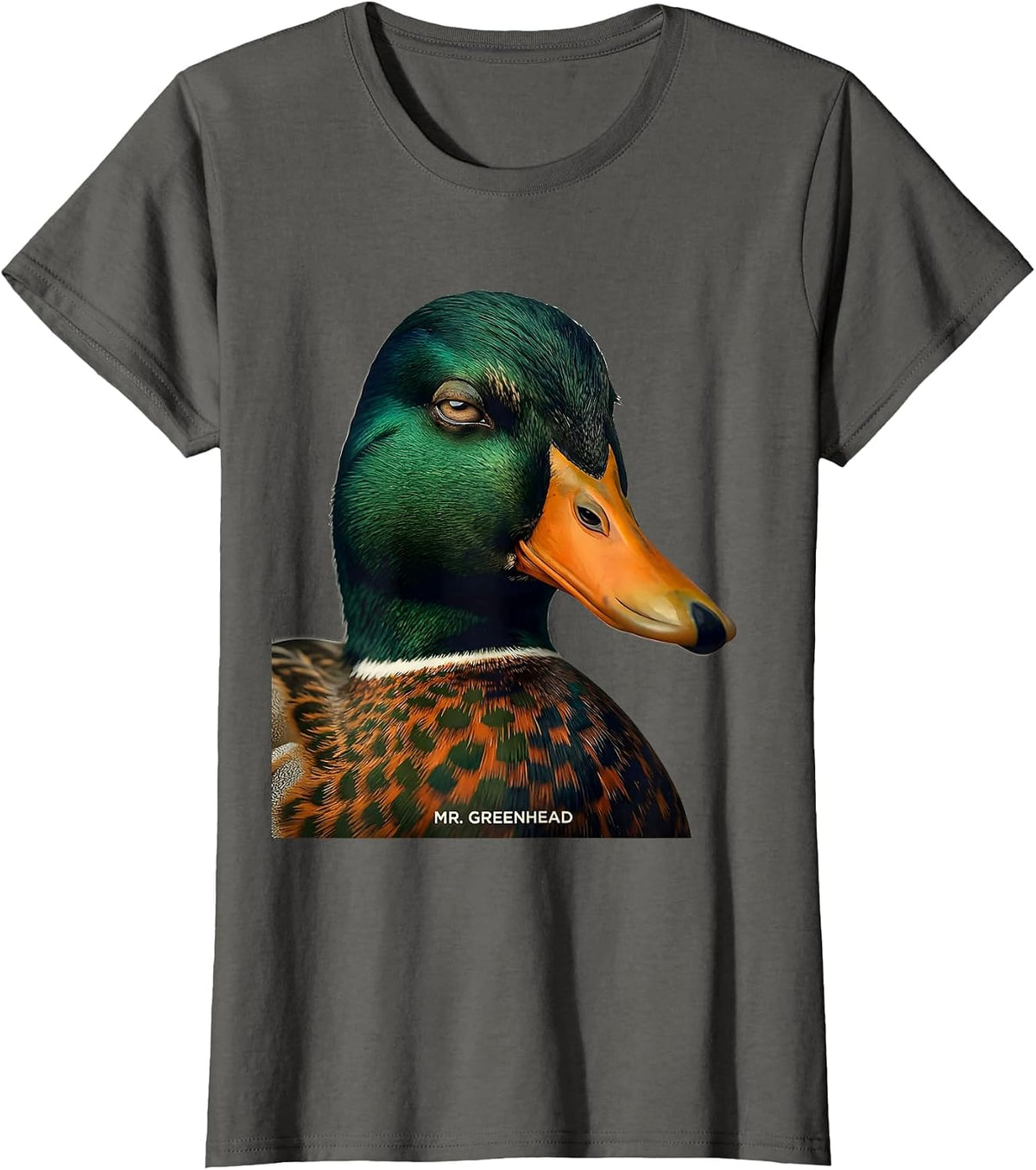 Women's Mr. Greenhead Mallard Duck Hunting Camo Wildlife Humor T-Shirt - Asphalt Grey