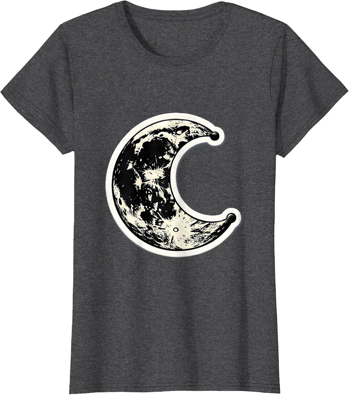Women's Cow Print Crescent Moon Graphic Design T-Shirt - Dark Heather Grey