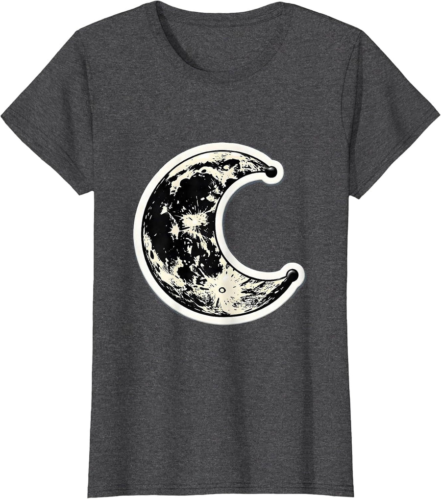 Women's Cow Print Crescent Moon Graphic Design T-Shirt - Dark Heather Grey