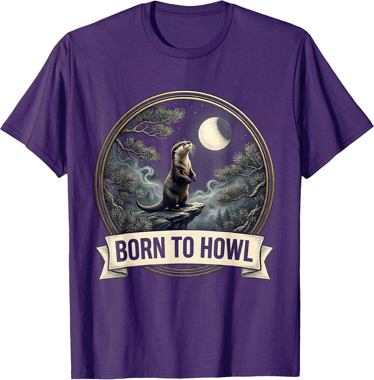 Men's Born To Howl Retro Otter Meme 90s Animal Graphic T-Shirt - Purple