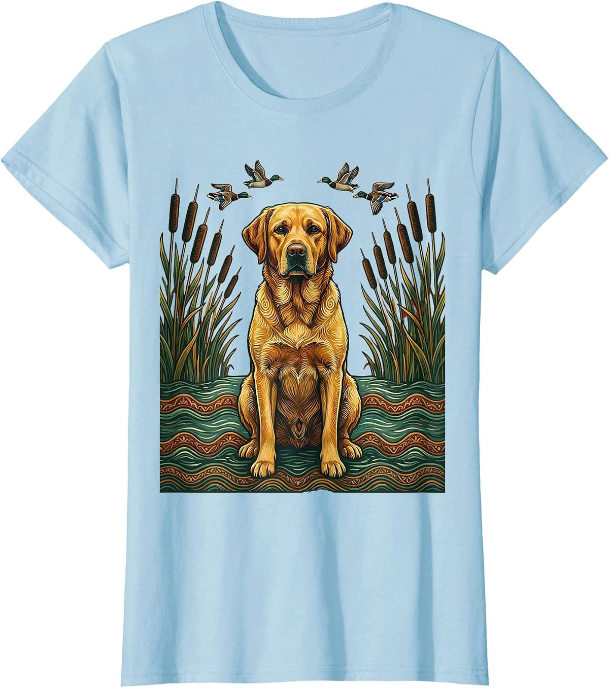 Duck Camo Hunting Dog Alert in Flooded Field T-Shirt - Baby Blue
