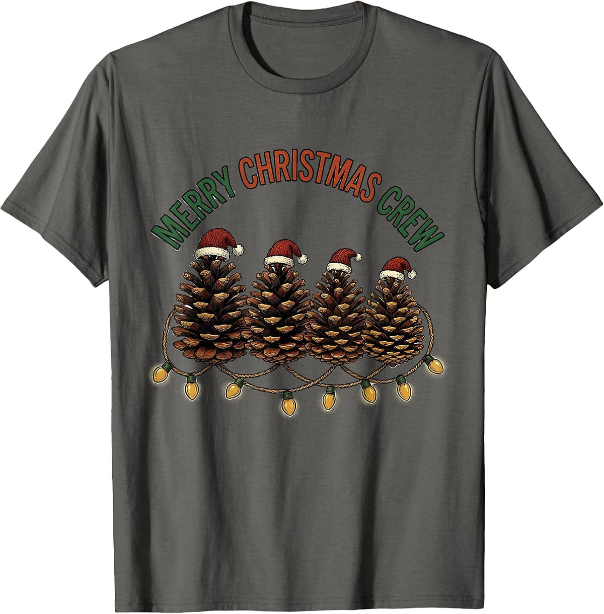 Men's Merry Christmas Crew Festive Family Matching Santa Hat T-Shirt - Asphalt Grey