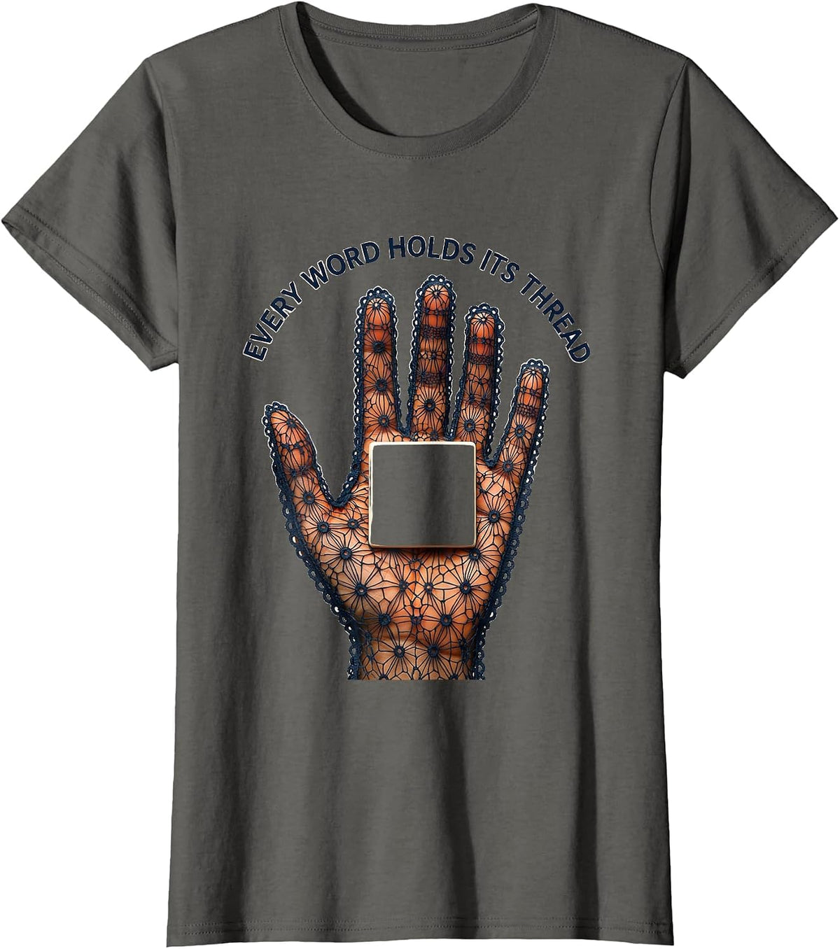 Women's Every Word Holds Its Thread Lace Cutwork Speech Language T-Shirt - Asphalt Grey