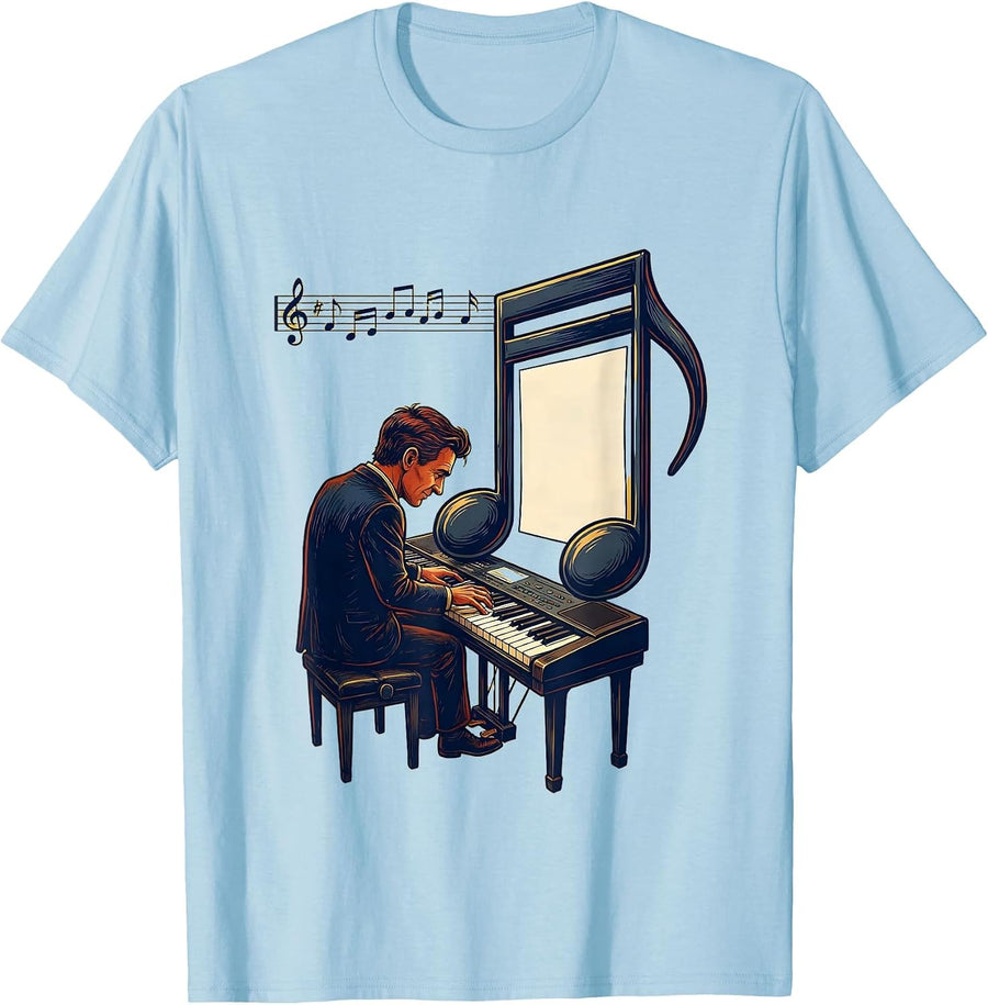 Men's Pianist Eighth Note Memo Humor Music Lover Gift T-Shirt - Baby Blue
