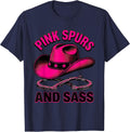 Pink Spurs and Sass Cowgirl Design T-Shirt - Navy Blue